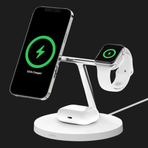 Беспроводная зарядка Belkin 3-in-1 Wireless Charger with MagSafe 15W (White)